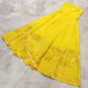 フラダンス 衣装 ワンピース ドレス イエロー系 マーメイドライン ヤシ柄 ラウアエ柄 黄 チューブトップ 鮮やか MermaidLine MMJ エムエムジェイ 華やか 鮮やか ハワイアン アロハ かわいい ハワイアンプリント ブラウン系