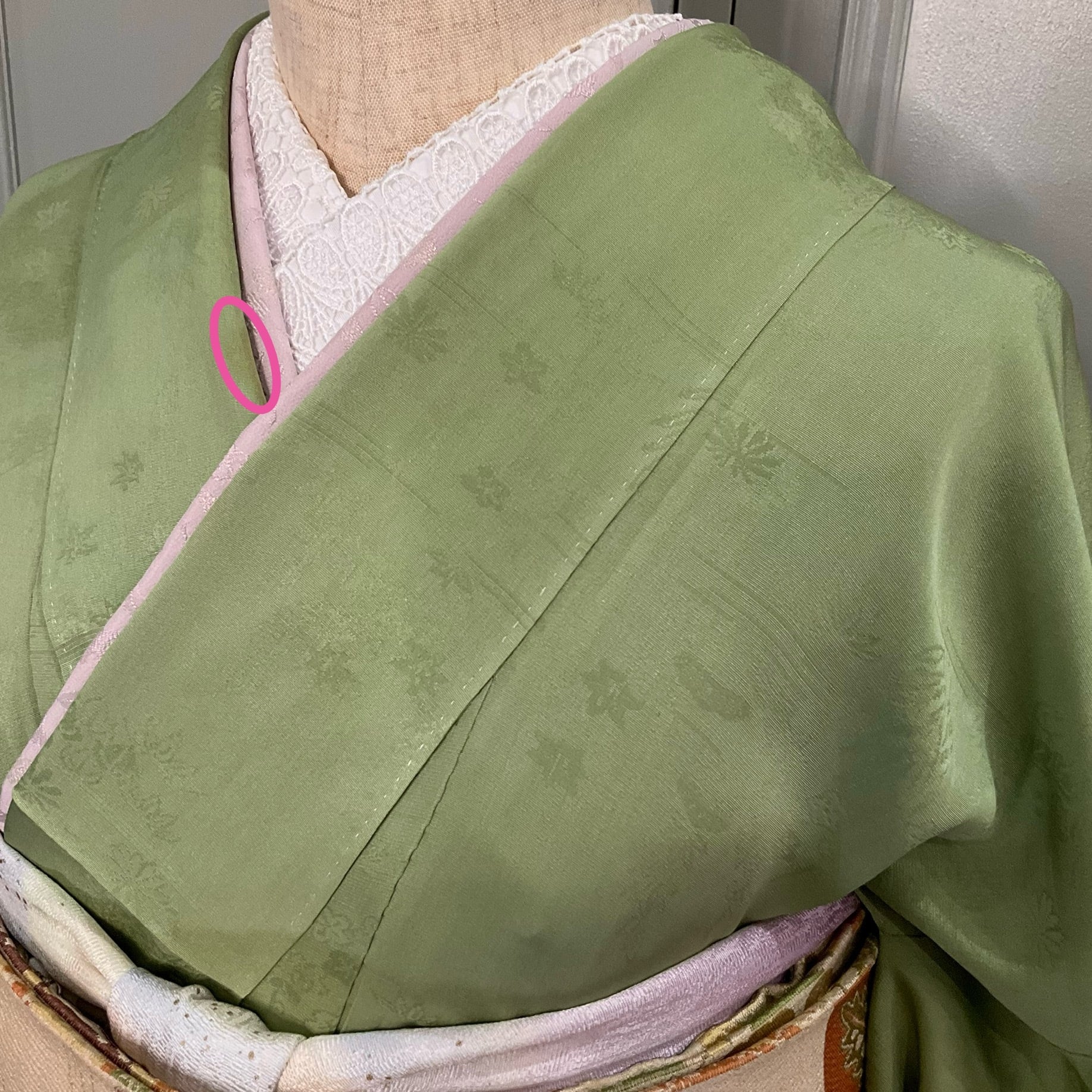 翠の花小道＊くすみグリーン 桜 薔薇 藤 菫 蕨 アンティーク付下げ着物