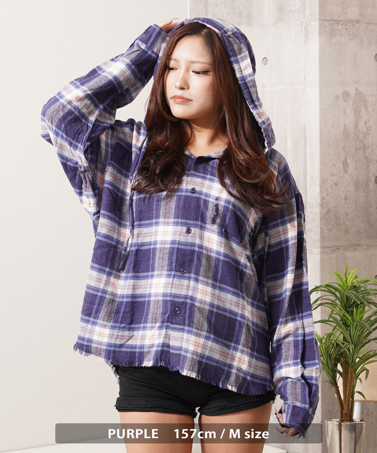 ◆フリンジ チェックシャツパーカー◆wi-552025