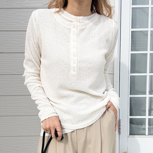 シアーヘンリーネックトップス