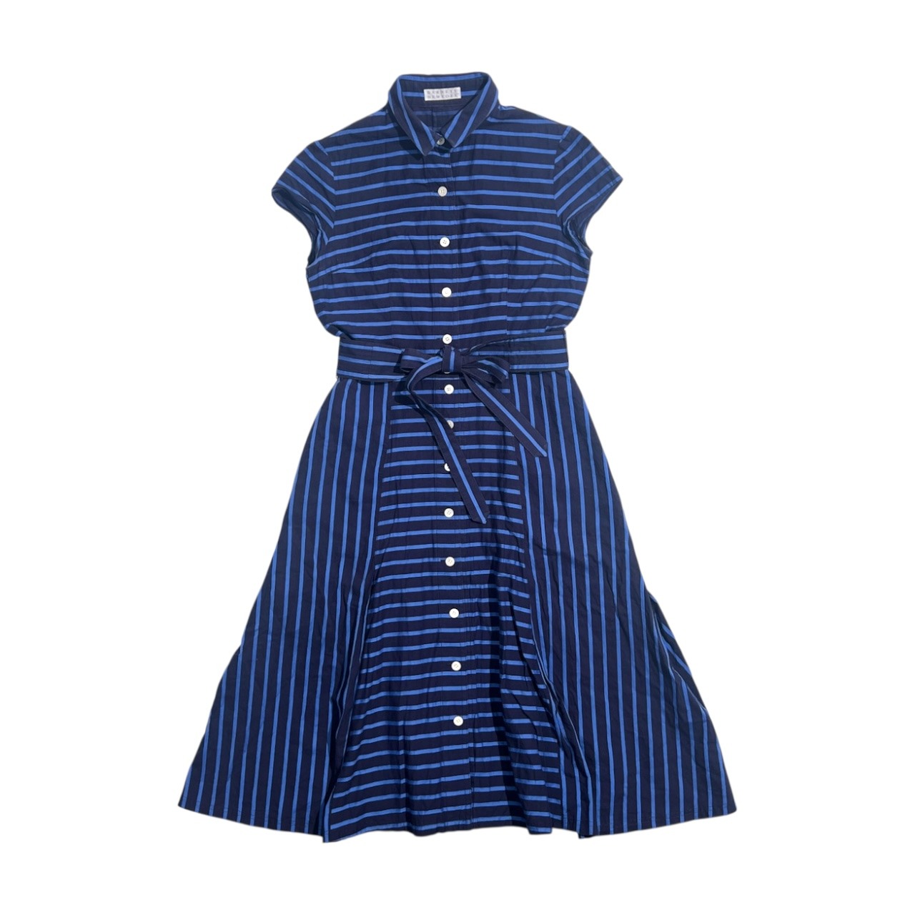 BARNEYS NEW YORK バーニーズニューヨーク ボーダー 半袖シャツワンピース 36/ネイビー