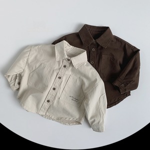 【80-130】秋コットン長袖シャツ キッズ定番トップス
