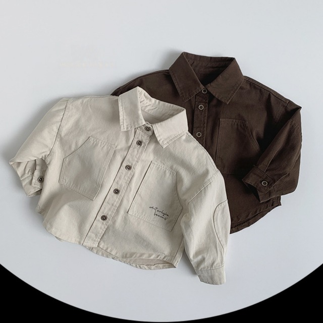 【80-130】秋コットン長袖シャツ キッズ定番トップス