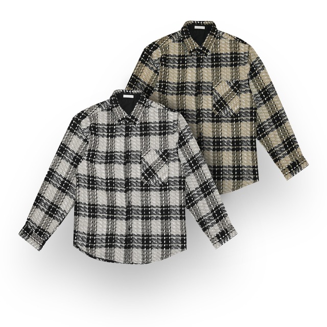 ツイードチェックデザインシャツ_<  2:color >
