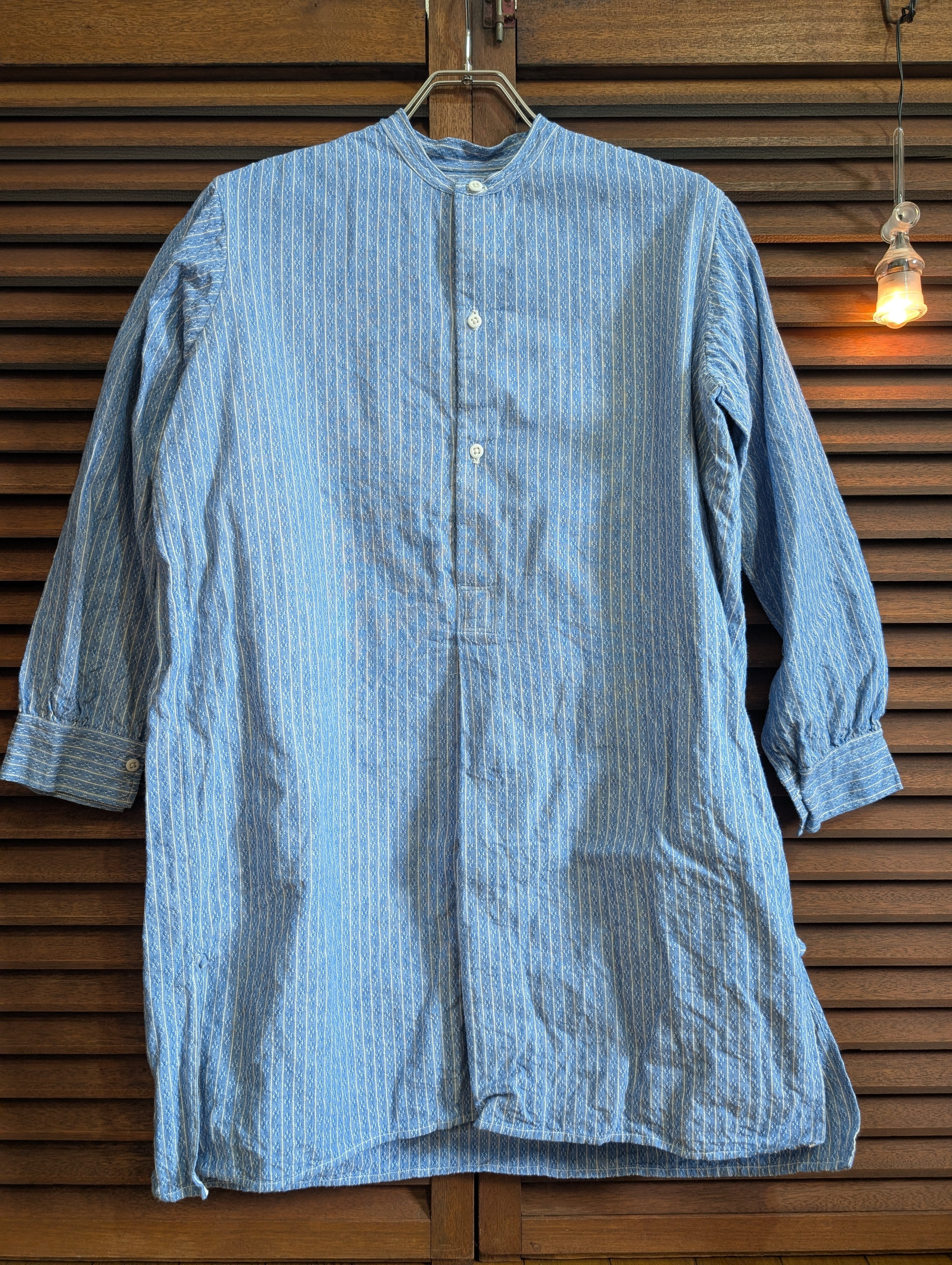 40s France Grandpa Shirt Pattern Striped Milkglassbutton