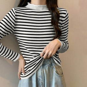 ボーダー柄 長袖 ニット レディース 春秋 トップス 大人 きれいめ シンプル カジュアル インナー レイヤード おしゃれ 大人可愛い 大人女子