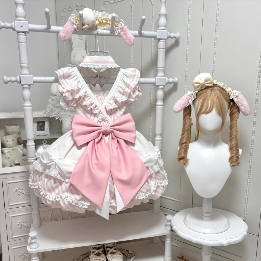 甘ロリ ケーキモチーフエプロン付きロリータワンピース8点セット