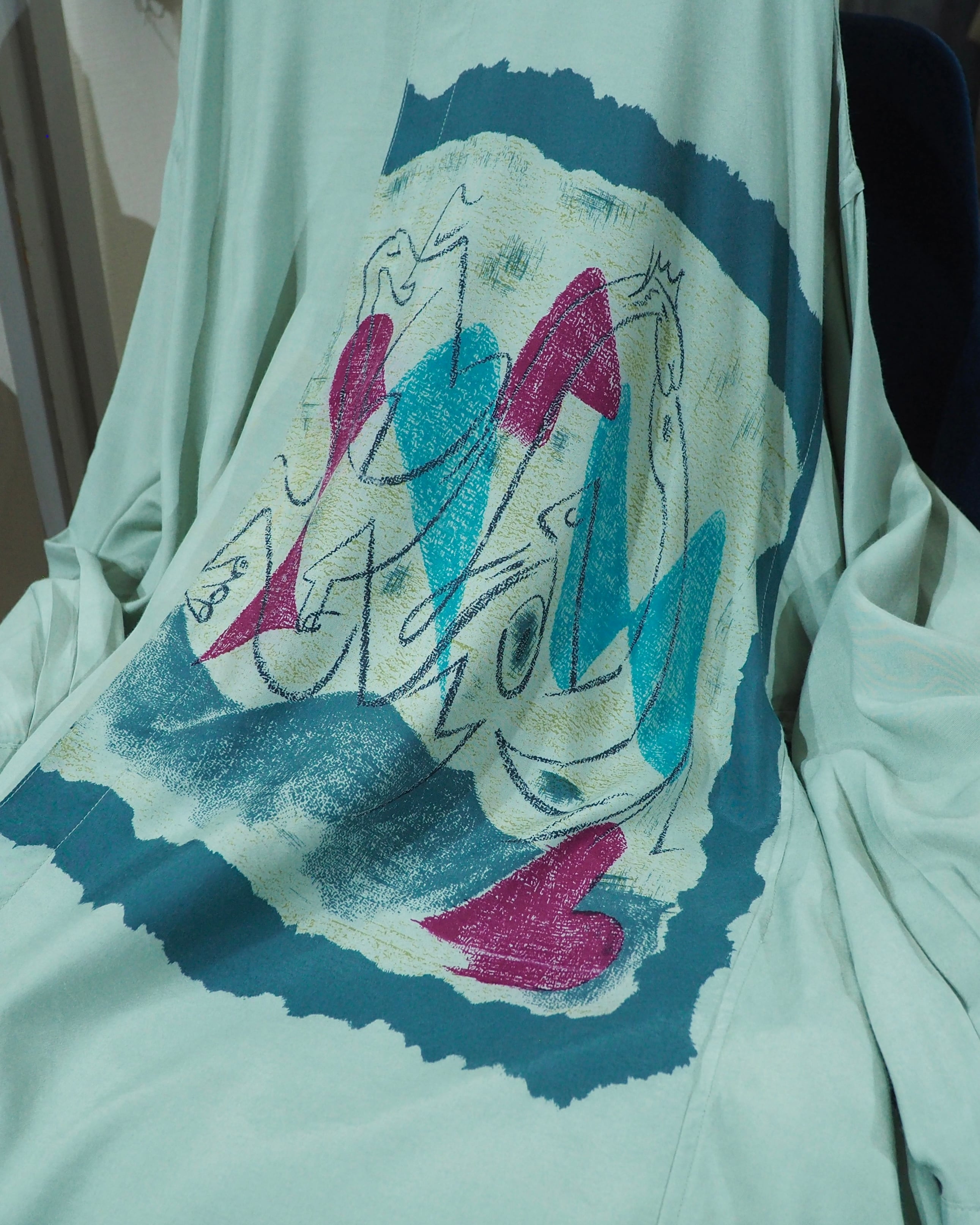 1980 - 90s " NICOLA VERATTI " Abstract Art painting vintage loose Rayon shirt