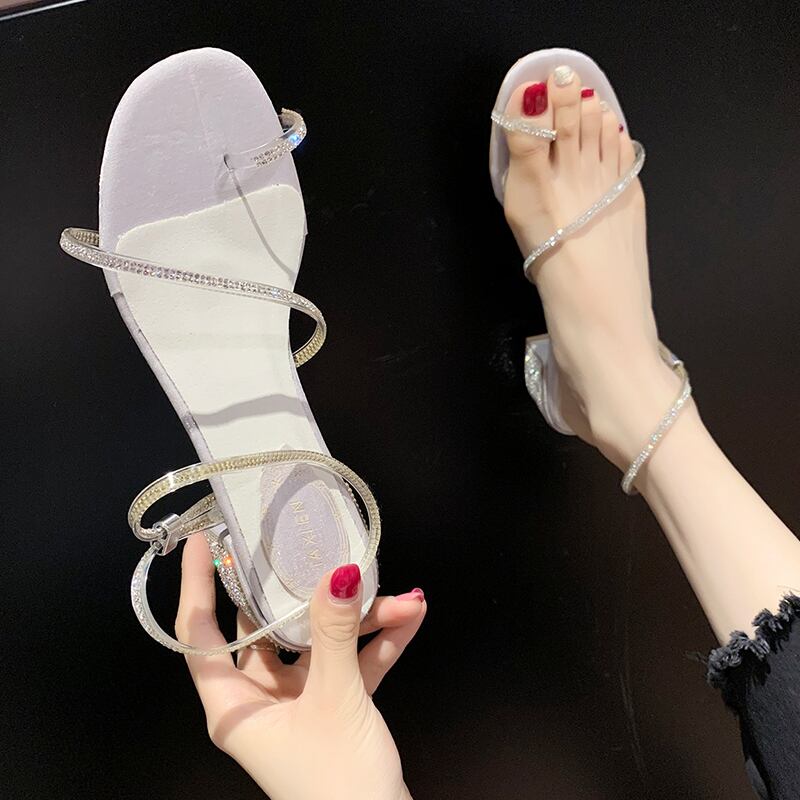 女性の妖精の風のサンダル2020夏の新しいファッションのラインストーンの厚いヒールのセットつま先の野生のローマの靴ins潮 部族の婦人靴9989543