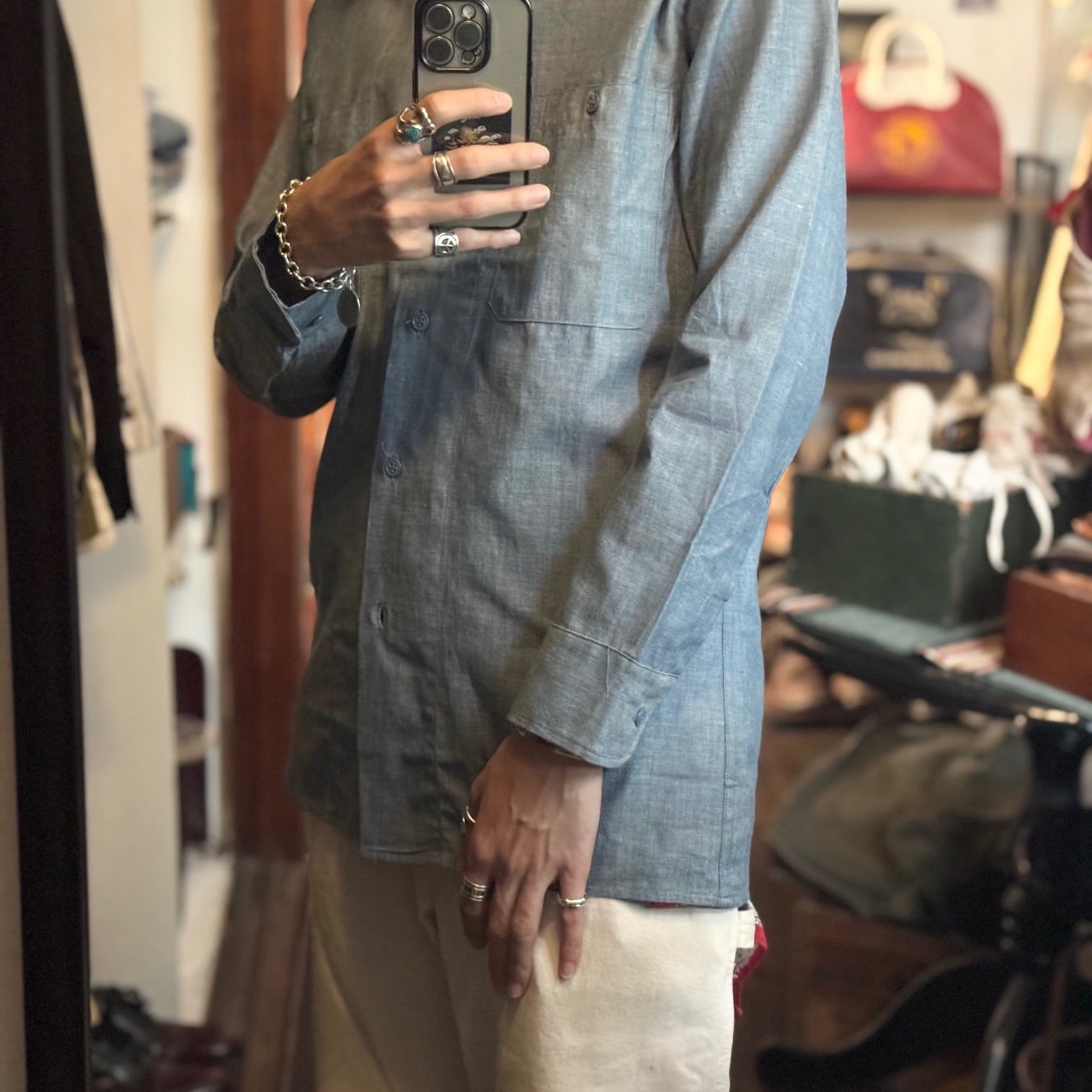 60s 1964年 ”U.S.Navy” シャンブレーシャツ デッドストック サイズ14
