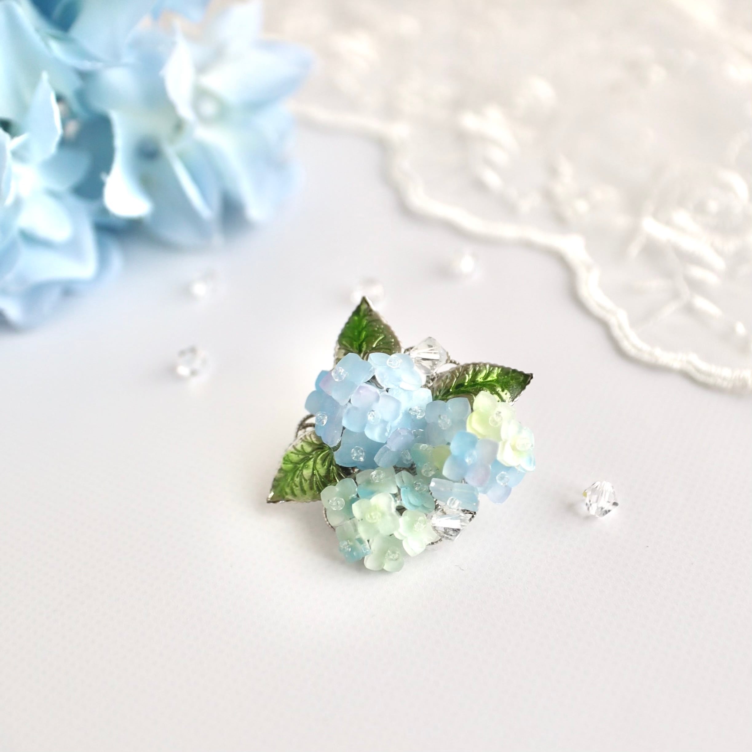 紫陽花のポニーフック/3wayバッグチャーム/ブローチ