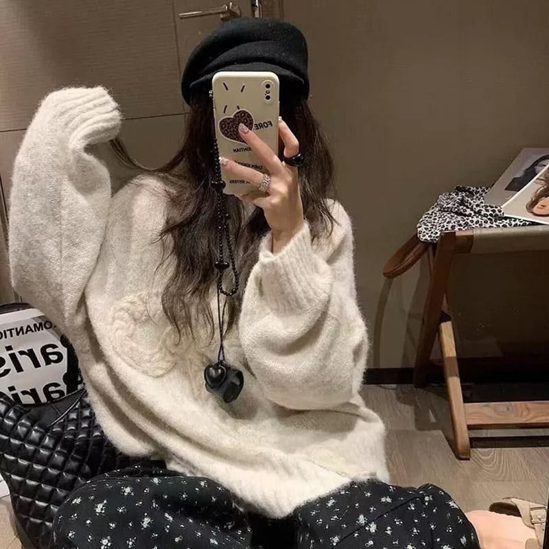 【tops】ビッグリボンニットトップス Q7127