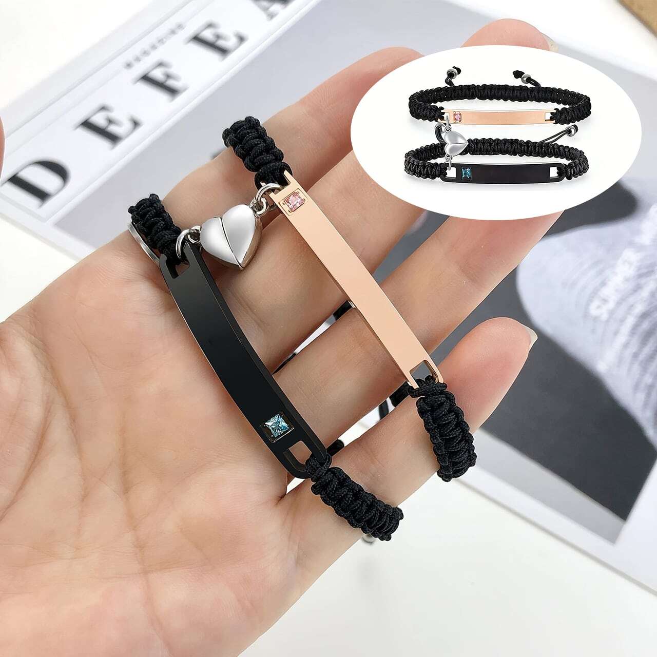 HY 161 . カップルハートシンプルブレスレット｜名入れ対応