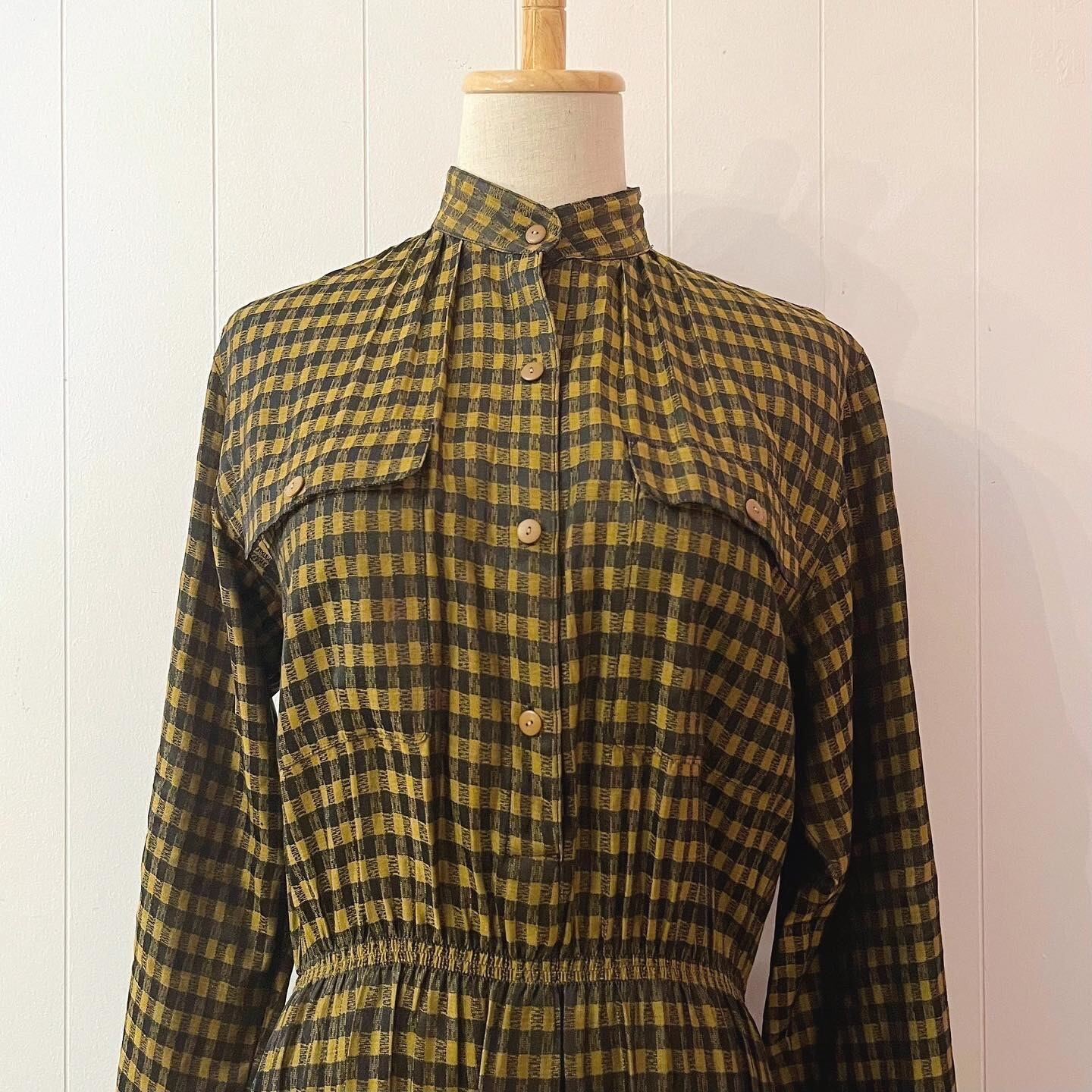 yellow black check one-piece