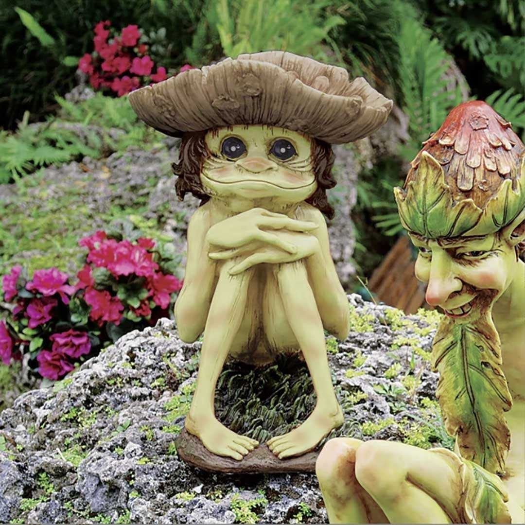 ガーデン彫刻 キノコに座る天使 ストーン風 Tall Mushroom 彫像 on 16 ...