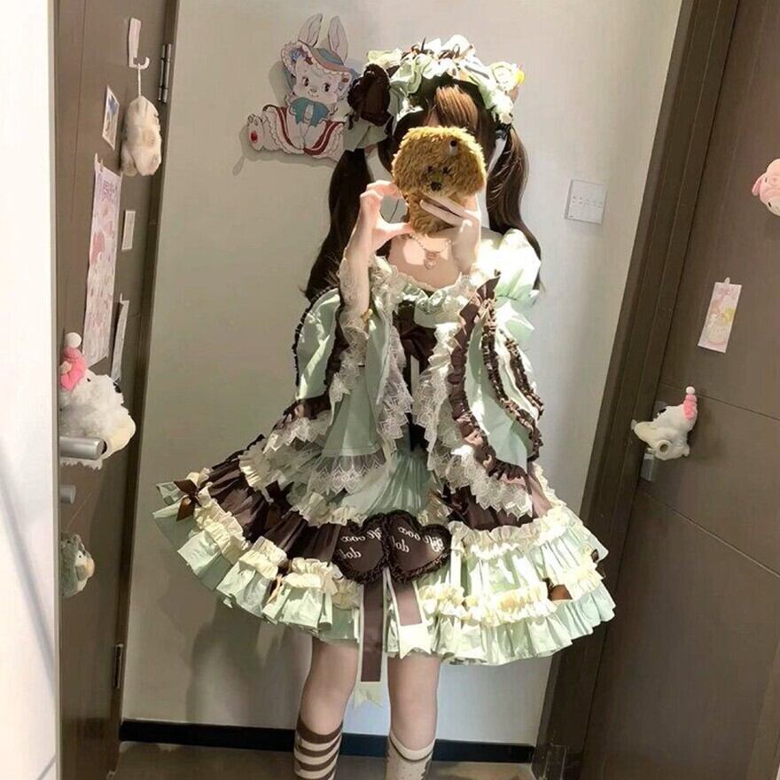 ミントチョコレート セットアップ プリンセスドレス 姫袖 ヘッドドレス