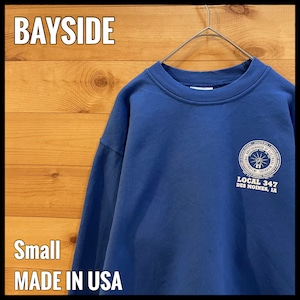 【BAYSIDE】USA製 バックプリント スウェット トレーナー ワンポイントロゴ プリント S ベイサイド US古着