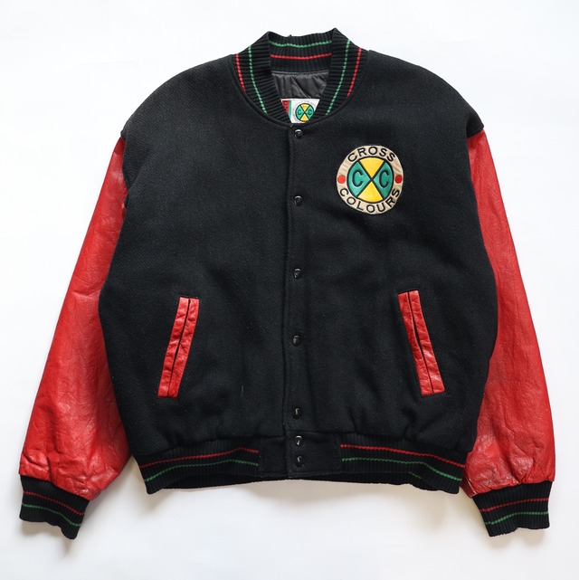 90S CROSS COLOURS WOOL LEATHER STADIUM JACKET