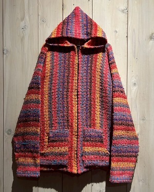 【a.k.a.C.a.k.a vintage】Multi Color Vintage Loose Zip Up Knit Hoodie