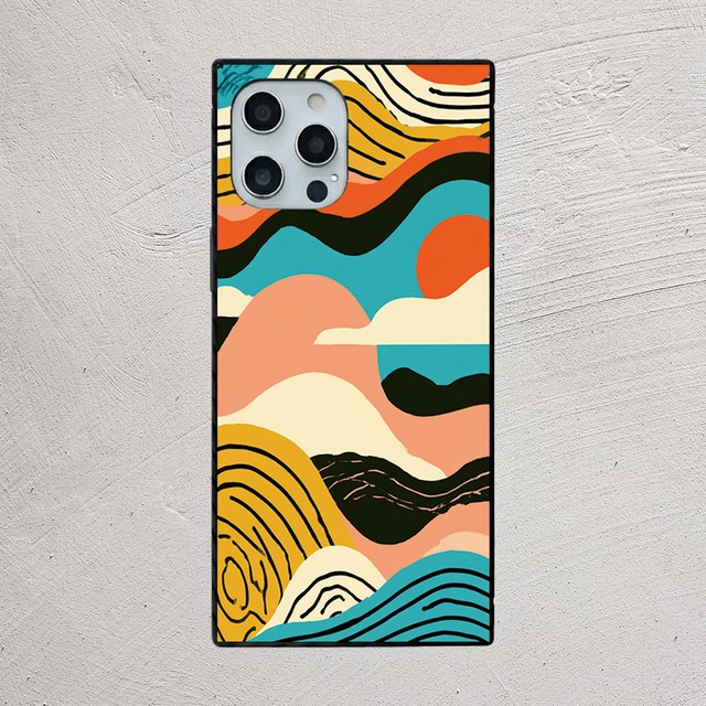 受注生産 iPhoneケース カラフル砂丘のレトロウェーブ｜カーヴィー抽象 CURV019B