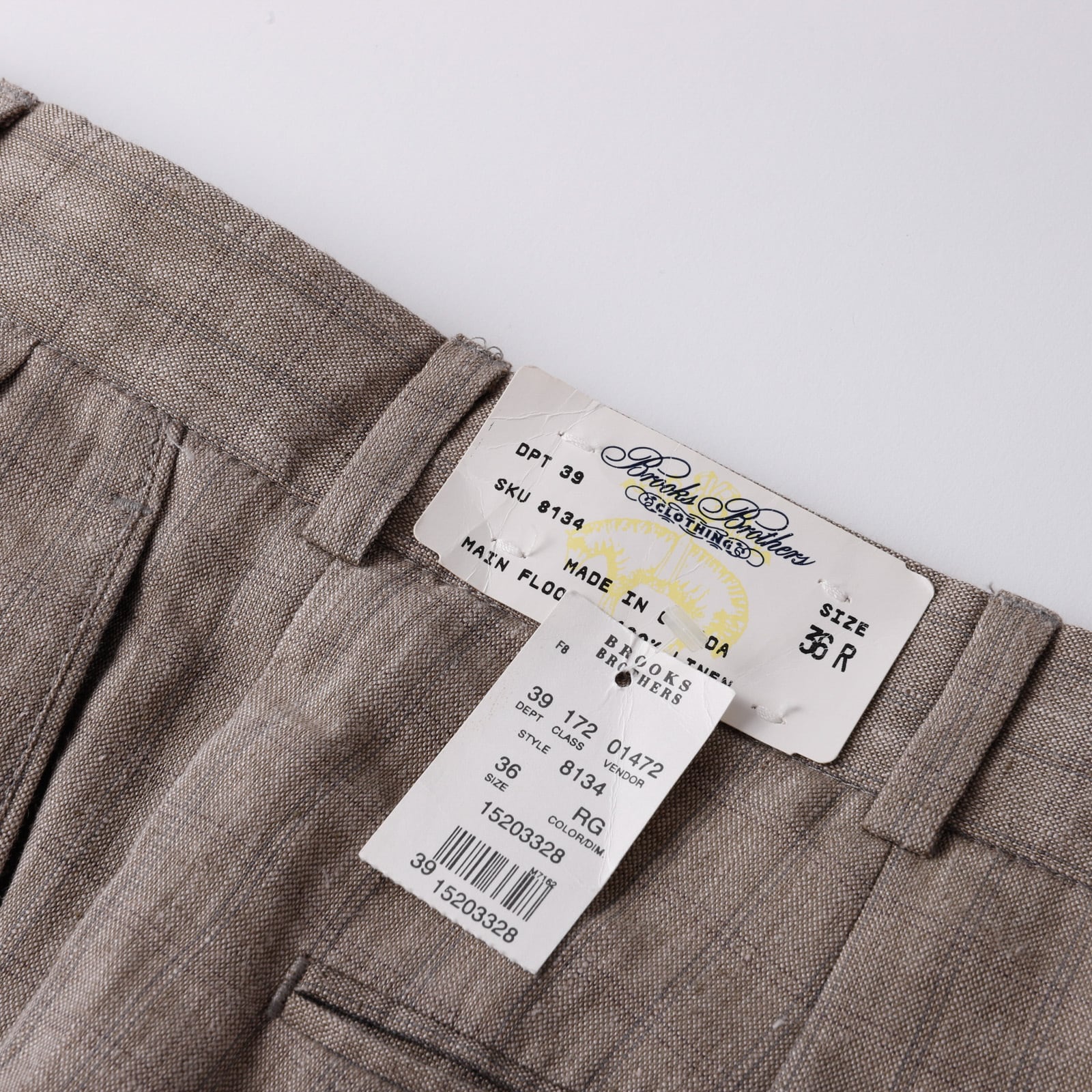 【未使用】80s BROOKS BROTHERS special Linen tuck slacks vintage check pants W36  dead stock ／ ヴィンテージ ブルックス ブラザーズ スペシャルリネン タック スラックス パンツ W36 グレー デッドストック | ...
