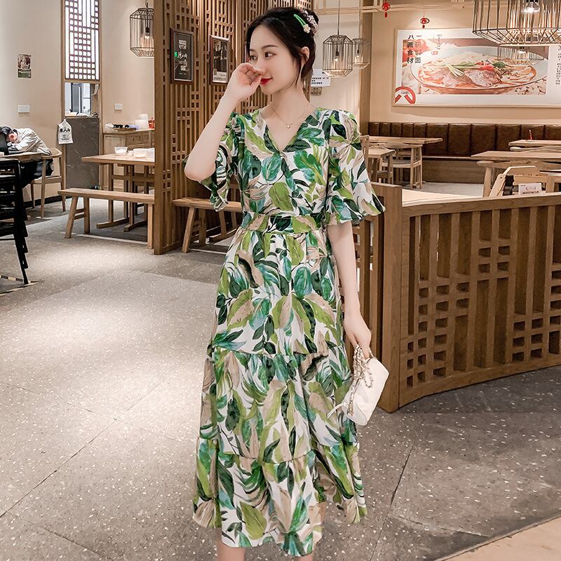 【新作】【送料無料】 マタニティウェア2020夏の新しいファッションシフォンカラーVネックの看護ドレス小さな新鮮な産後の看護ドレス-アリババ サマー 夏物 expec234450700901