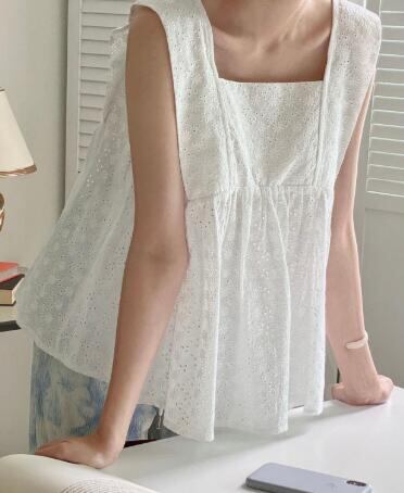 夏新作 トップス ベスト シャツ ロースリーブ insスタイル レース Aライン