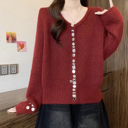 バリエボタンラウンドネックニットトップス ・73983