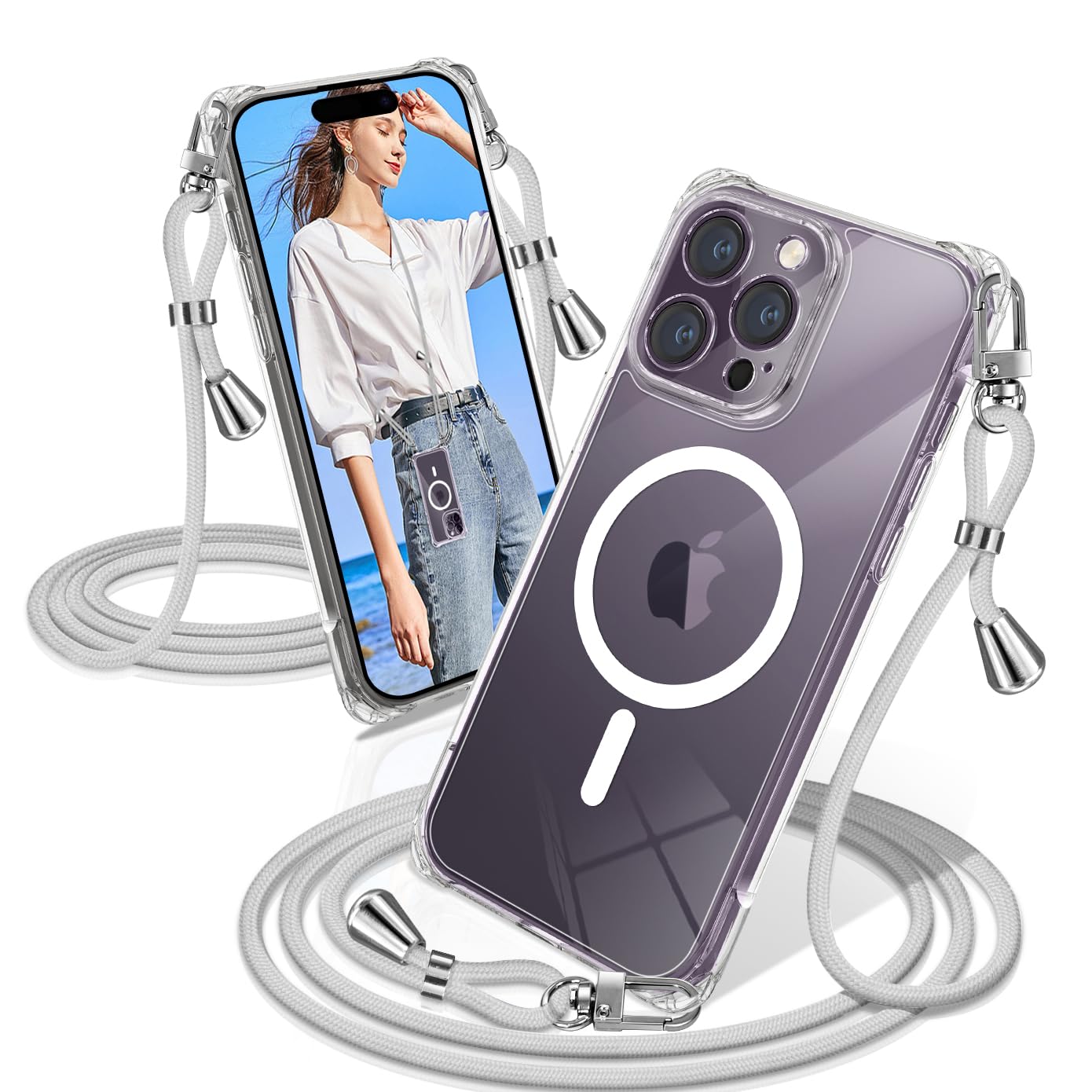 XIOYATY iPhone 14 Pro 対応 ケース クリア ショルダー MagSafe対応 TPU 肩掛けストラップ付き 四隅衝撃吸収設計