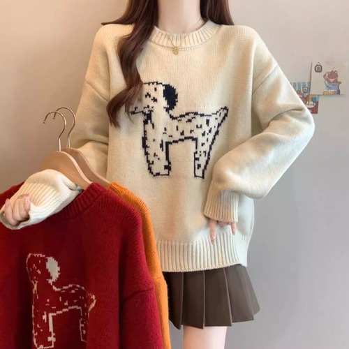 3色／アニマルジャガードクルーネックニットトップス ・73979