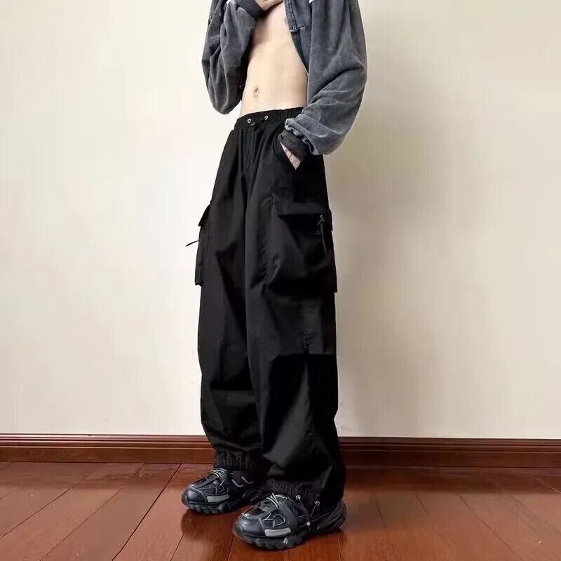 Y2K カーゴパンツストリート男性女性ソリッドポケットだぶだぶワイド
