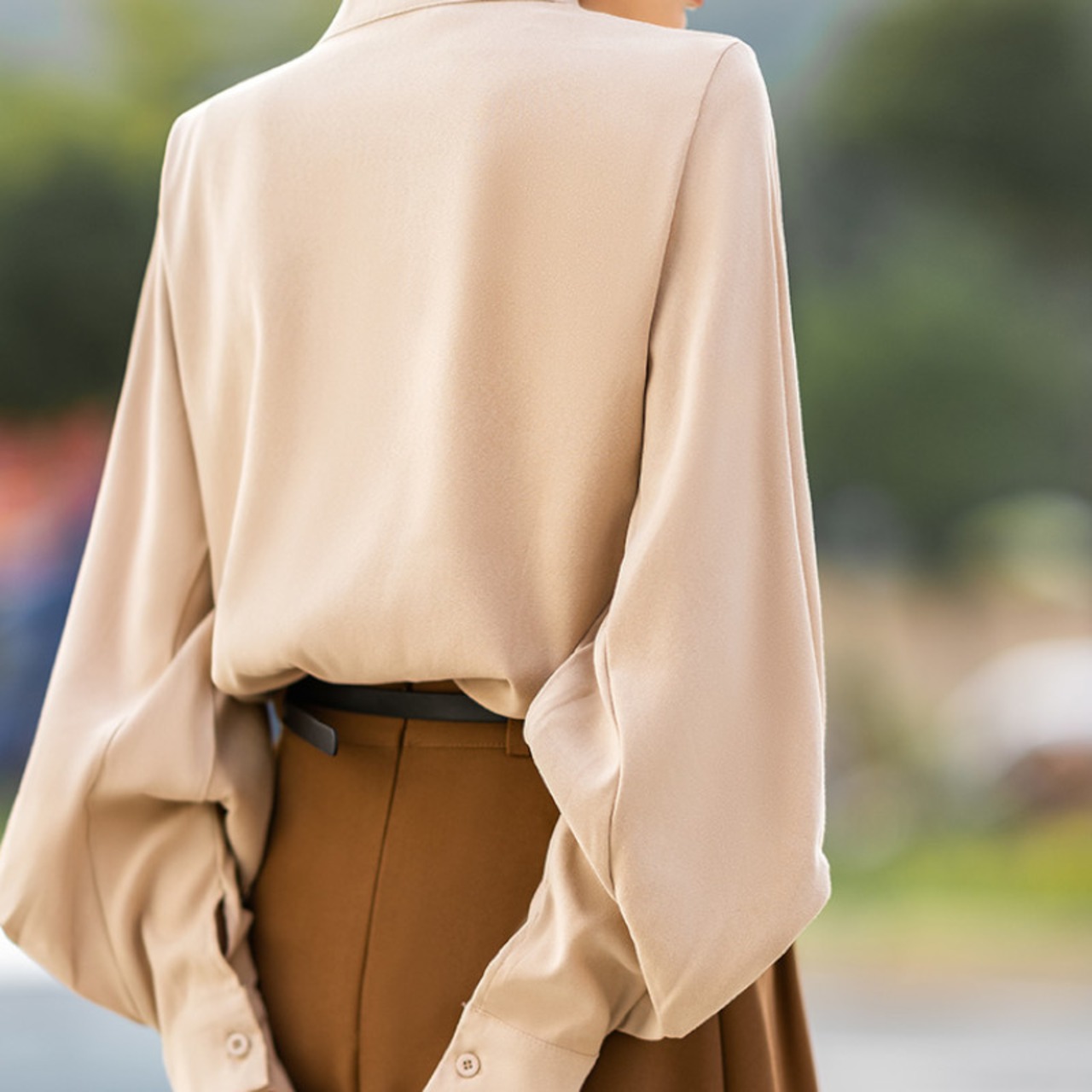 スタンドカラーランタンスリーブシャツ 3color A00741