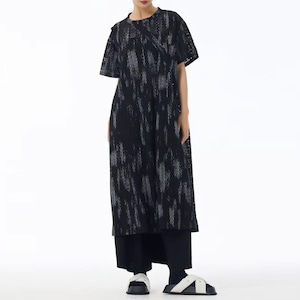 INK PRINT MESH SHORT SLEEVE LOOSE LONG DRESS M-17919