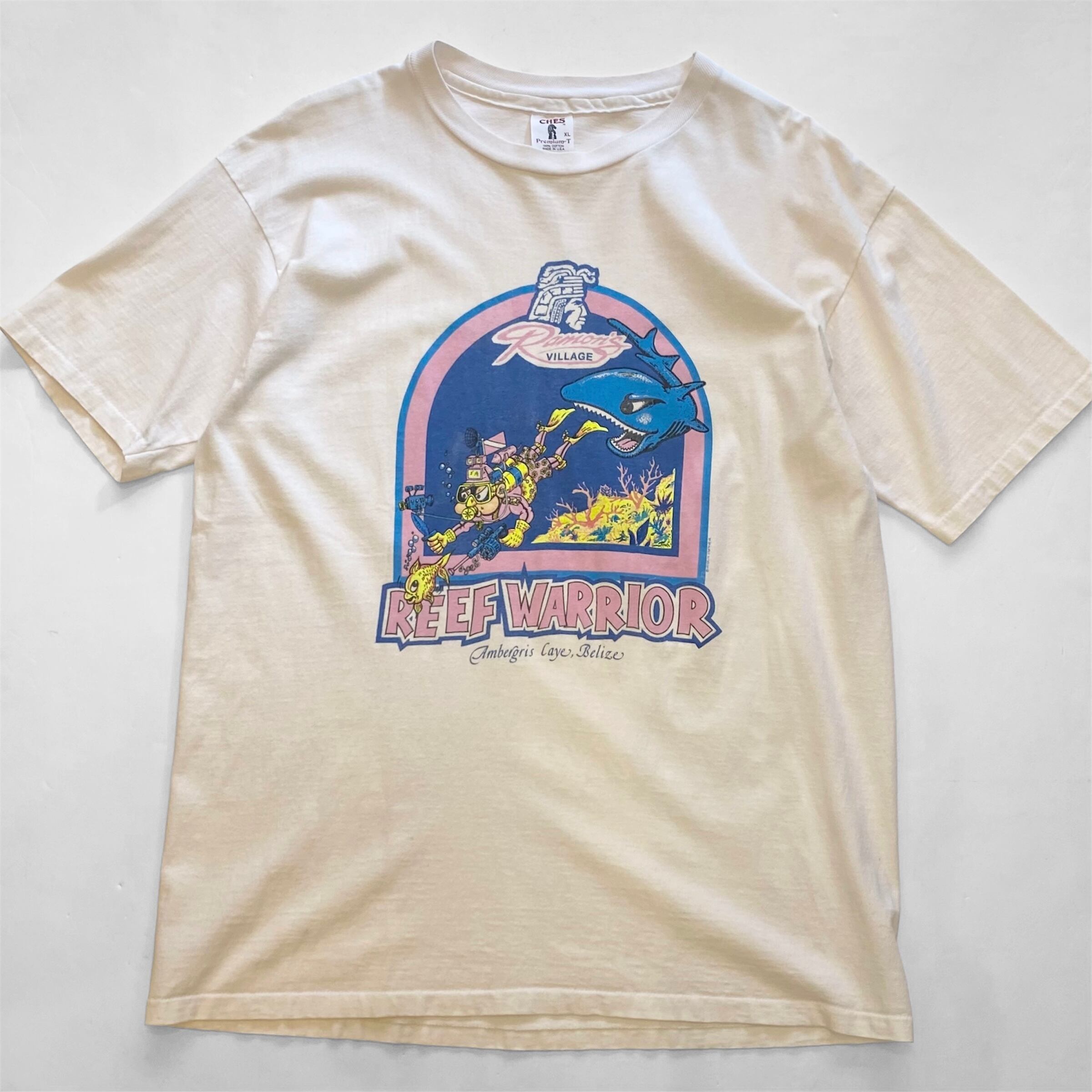 90s "Ramons Vilage REEF WARRIOR" T-Shirt サンゴ礁の戦士 Tシャツ [XL]