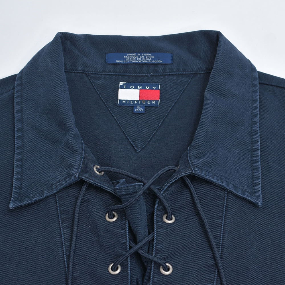 90sトミーヒルフィガーレースアッププルオーバーシャツ 90s TOMMY HILFIGER トミーヒルフィガー コットンツイル レースアップ