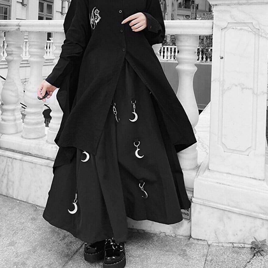 サブカル 服 地雷系 通販 Miub サブカル服 スカート Aライン ロング丈 三日月 暗黒系 闇かわいい 系