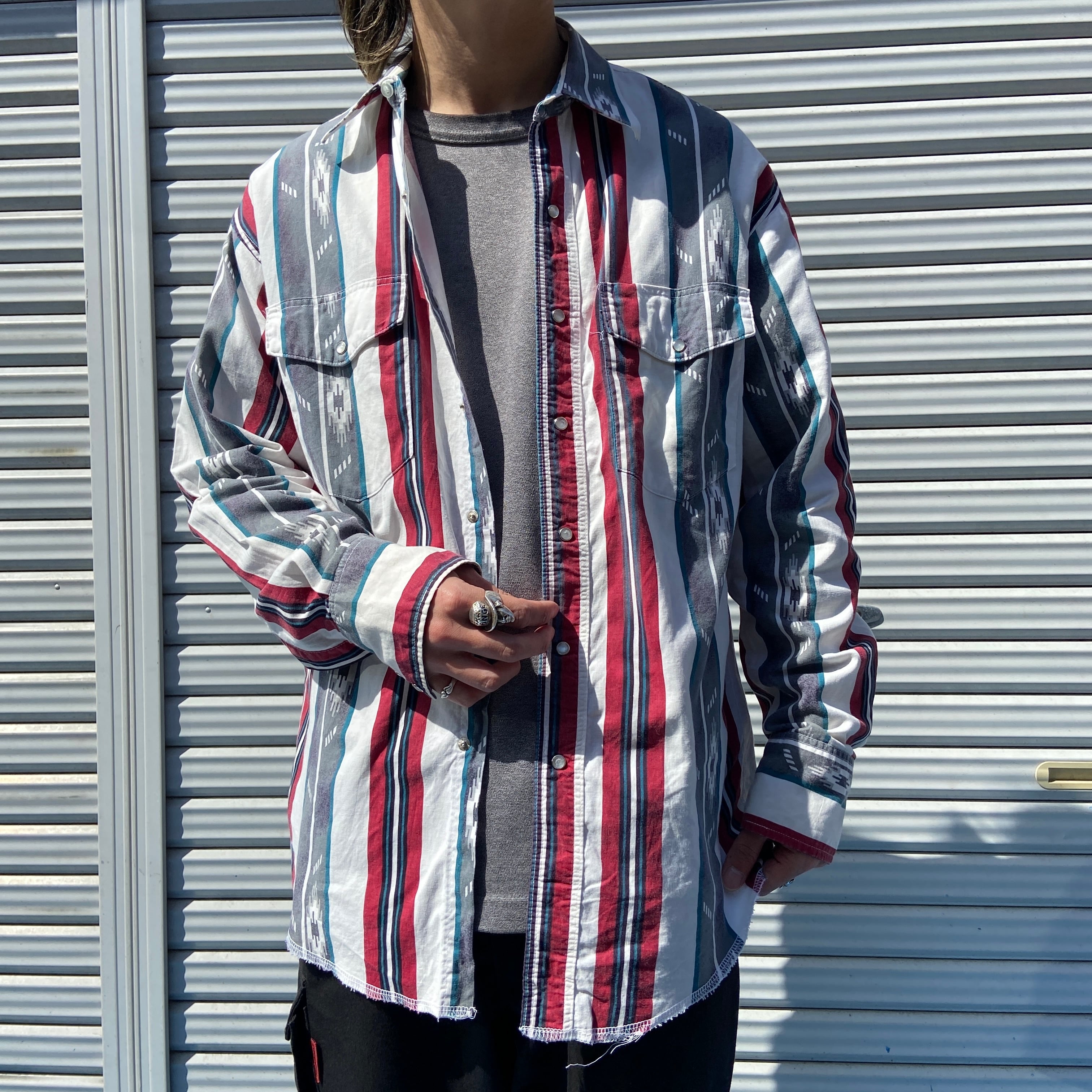 ラングラー Wrangler WESTERN SHIRTS ストライプ柄 半袖 ウエスタンシャツ メンズXL /eaa328904