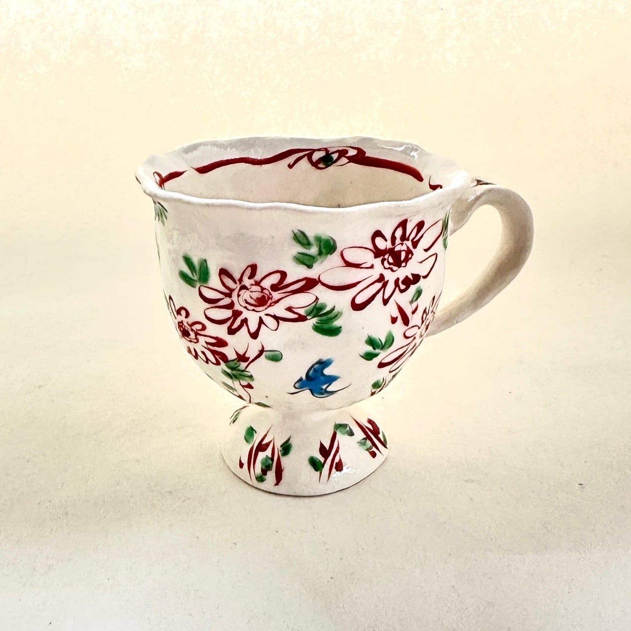 志野赤絵花鳥マグカップ【榛澤宏】