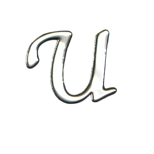 アルファベットイニシャルネイルパーツ！U/シルバー・人気の書体6mmx5mm 10枚