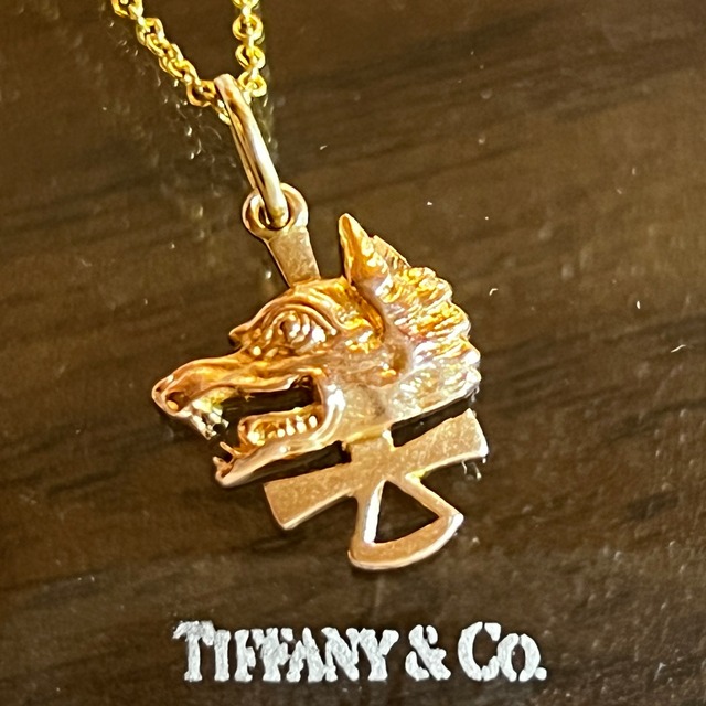 VINTAGE TIFFANY & CO. 14K Gold Wolf's Head Yale Secret Society Charm Necklace | ヴィンテージ ティファニー 14K ゴールド ウルフズ ヘッド イェール シークレット ソサエティ チャーム ネックレス