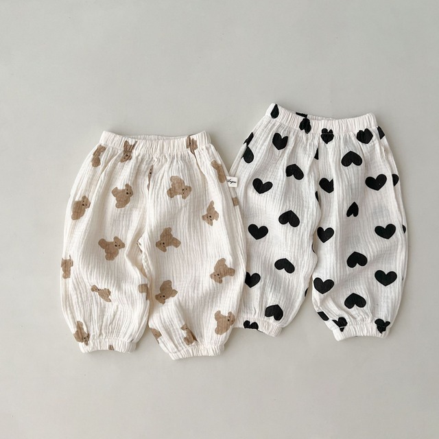 【BABY】くまハートドットフラワー総柄ガーゼバルーンパンツ - 18