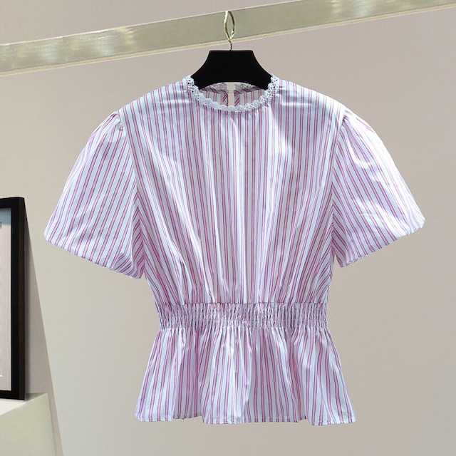 Stripe peplum blouse　M2589