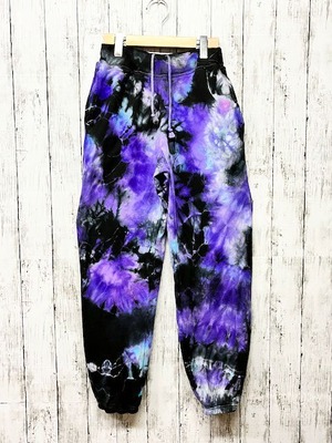 タイダイ染め Tie-dye スウェットパンツ Mサイズ　ブラック×パープルブルー　ムラ染め HD20-32