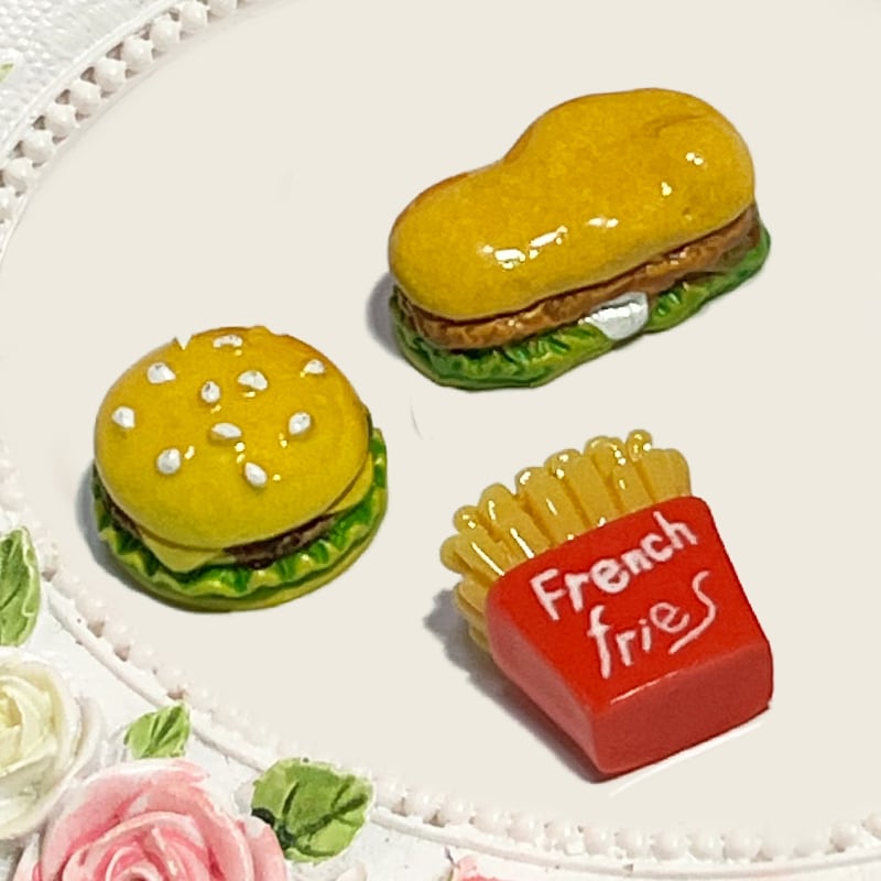 2個 90円】 ハンバーガー ポテト ミニチュア フード デコパーツ