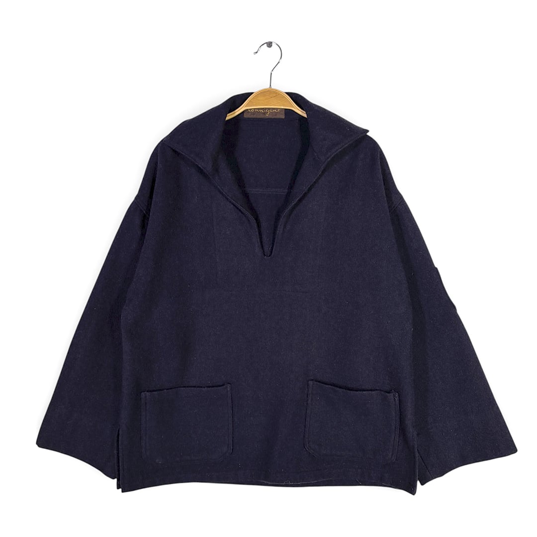 60s 70s ロニガンズ ユーロ古着 ヴィンテージ フィッシャーマンズスモック ネイビー ウールジャケット Lonnigan サイズL相当 古着 DZ0803