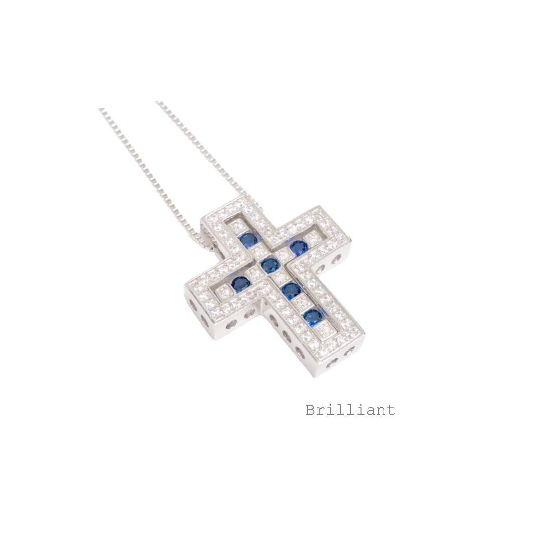 【即日発送】WGP double cross necklace sapphire color