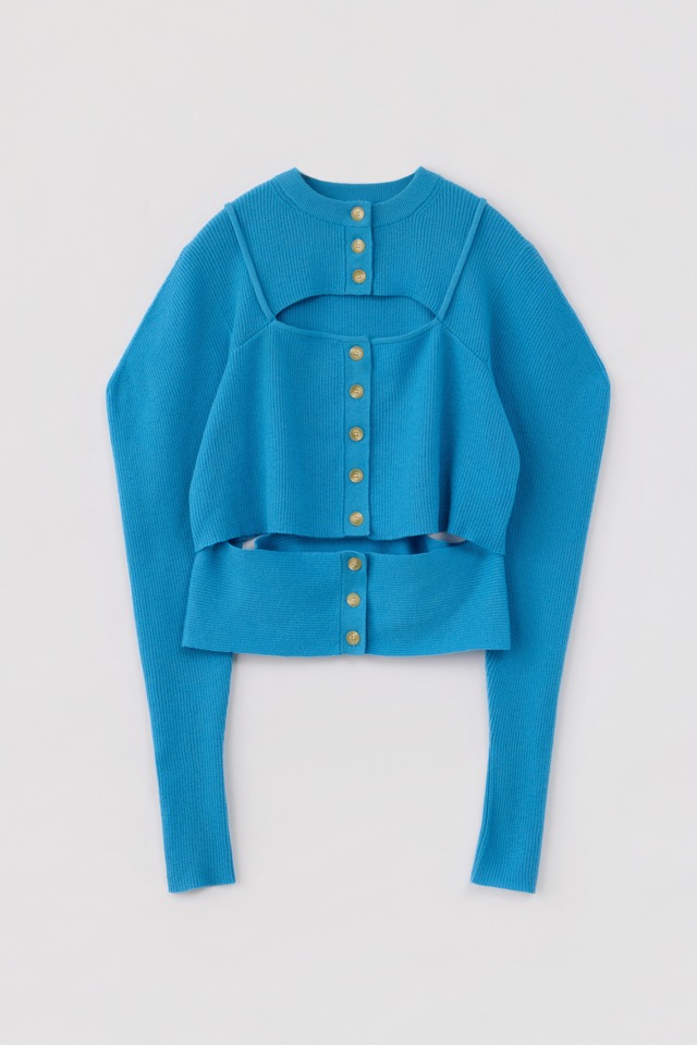 RIB LAYERED CARDIGAN 26AWAC-002 BLUE