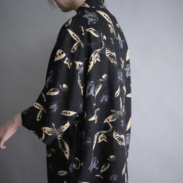 black base flower and reef motif pattern h/s shirt