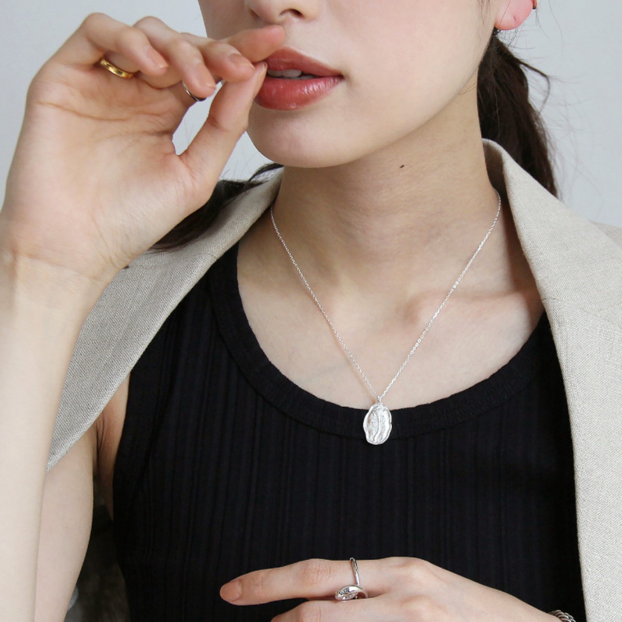 【ネコポス便】SILVER925  ローズネックレス 地銀 　1708