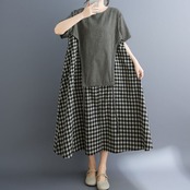 切り替えチェック柄 マキシ丈 ワンピース  30135